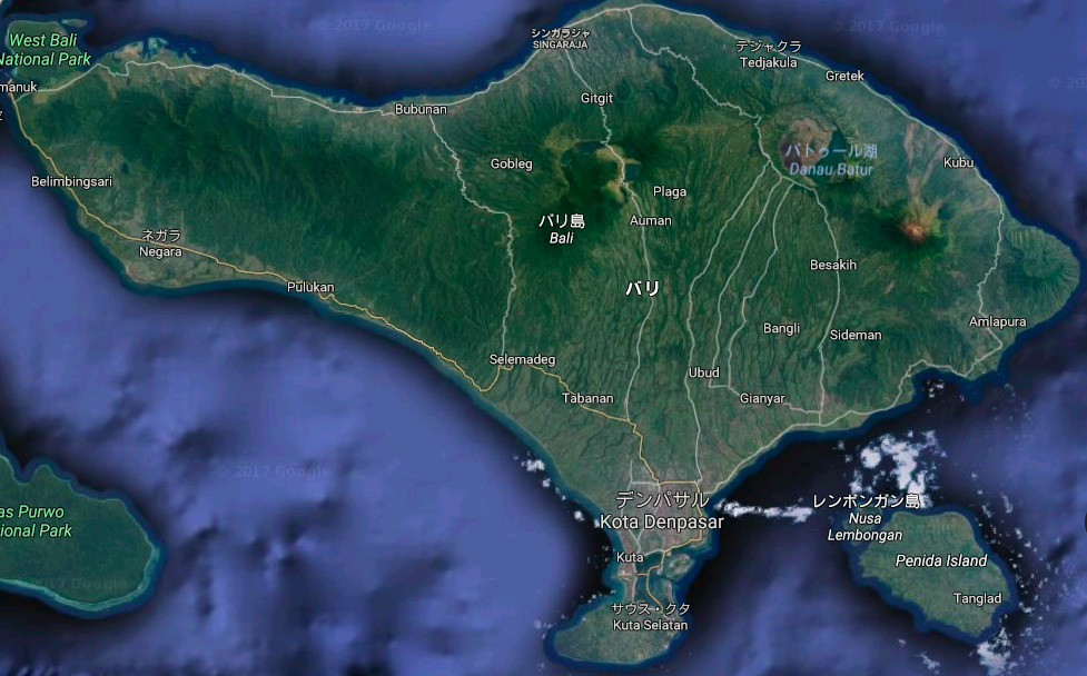 バリ島アグン山噴火の被害予想図 火山噴火場所をマップで確認